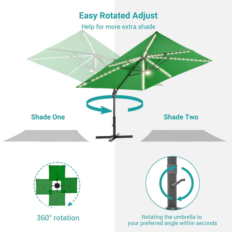 BONOSUKI 10x10FT LED Cantilever Patio Umbrella Angle Adjustment