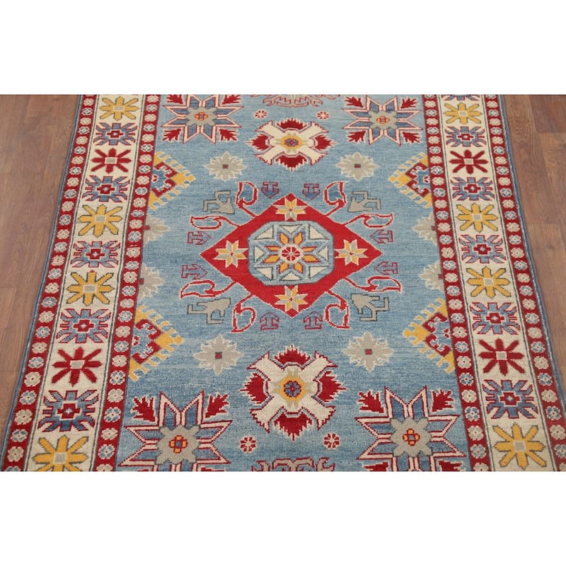 Light Blue Kazak Oriental Accent Rug Hand-Knotted Wool Carpet - 3'10" x 6'0"