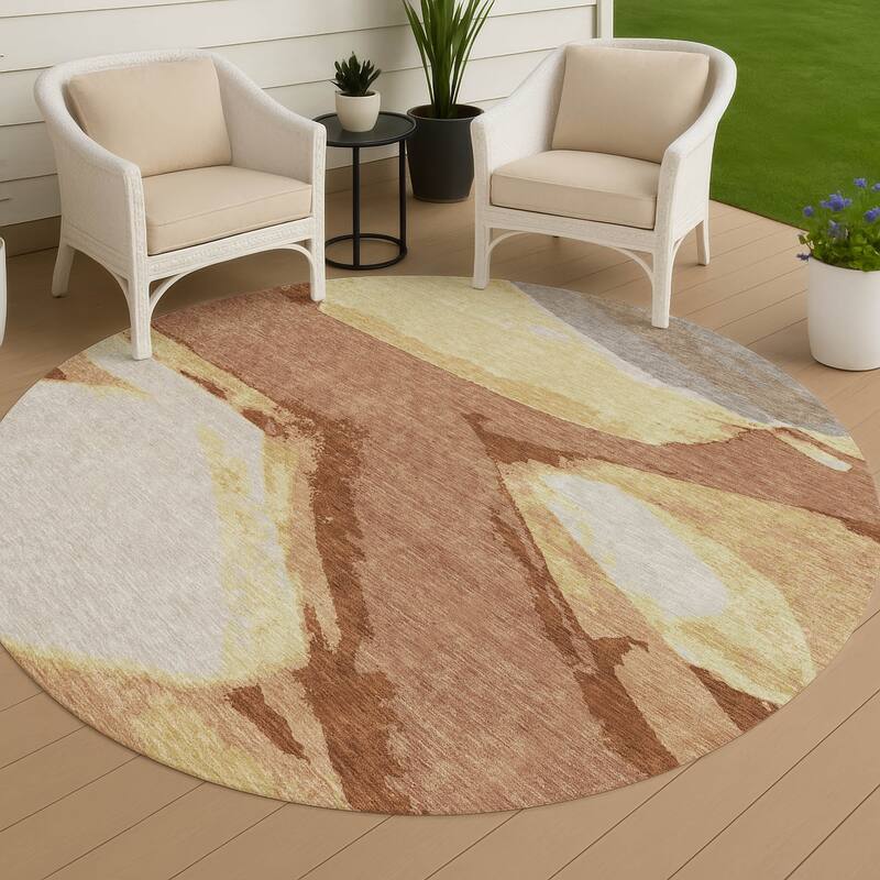 Machine Washable Indoor/ Outdoor Modern Cheney Chantille Rug - Paprika - 8' x 8'