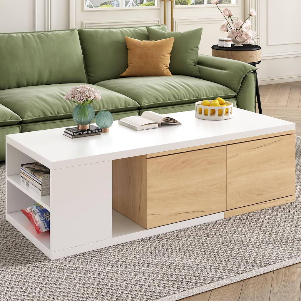 Modern Coffee Table with Extendable Sliding Tabletop and 2 Drawers