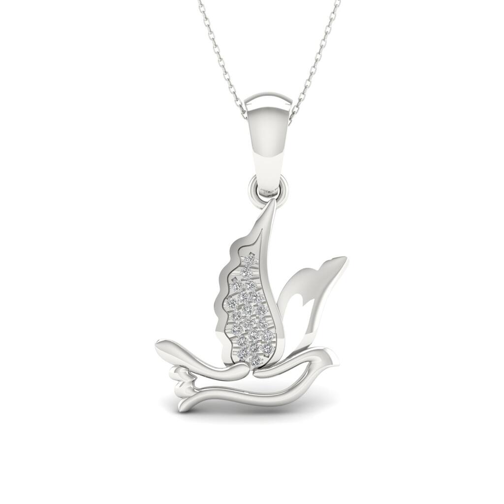 1/20ct TDW Diamond Soaring Dove Pendant Necklace in Silver for Women - White