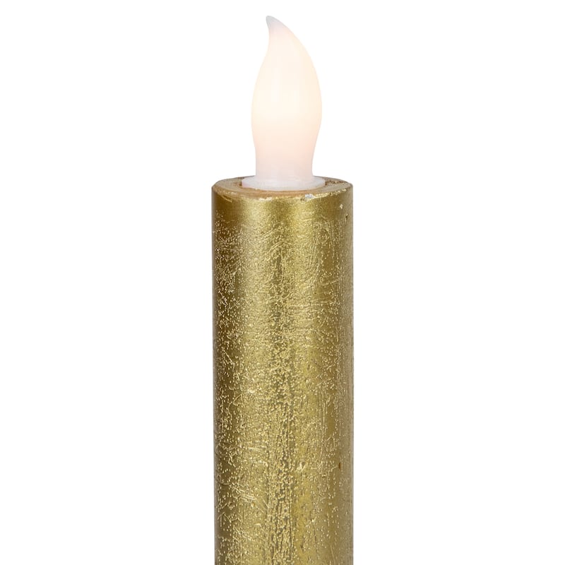 4 Textured Gold-Tone LED Flameless Flickering Taper Candles 9.5"