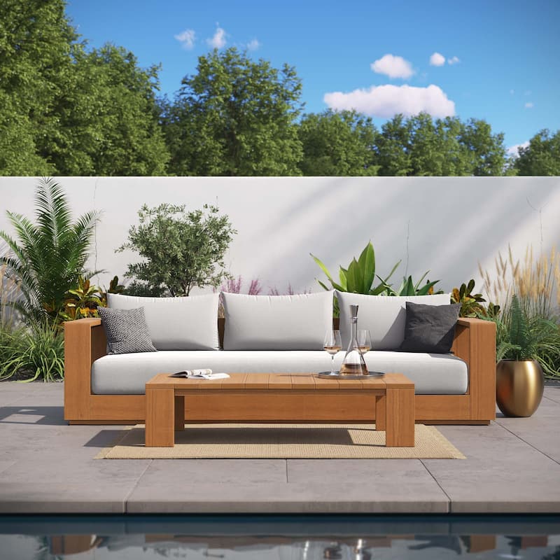 Tahoe 2-Piece Outdoor Patio Acacia Wood Sofa and Coffee Table Set - Natural Light Gray