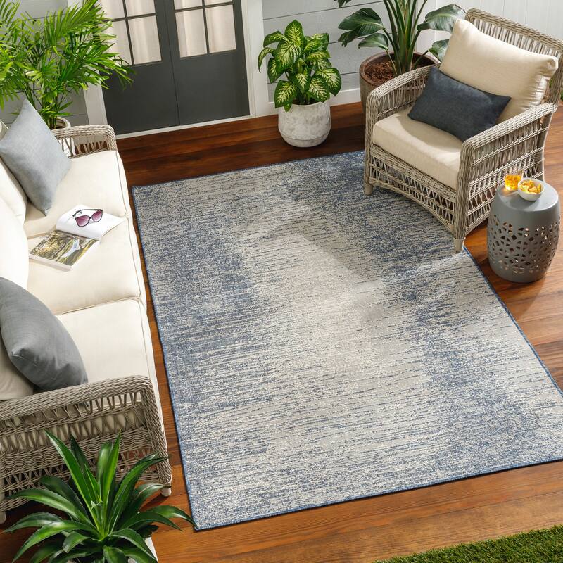 Livabliss Ravello Abstract Stripe Indoor/ Outdoor Area Rug - 5'3" x 7' - Blue/Grey