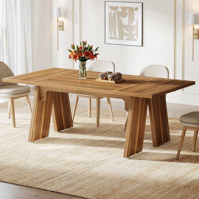 71" Large Dining Table for 6 People, Farmhouse Rectangular Dinner Table
