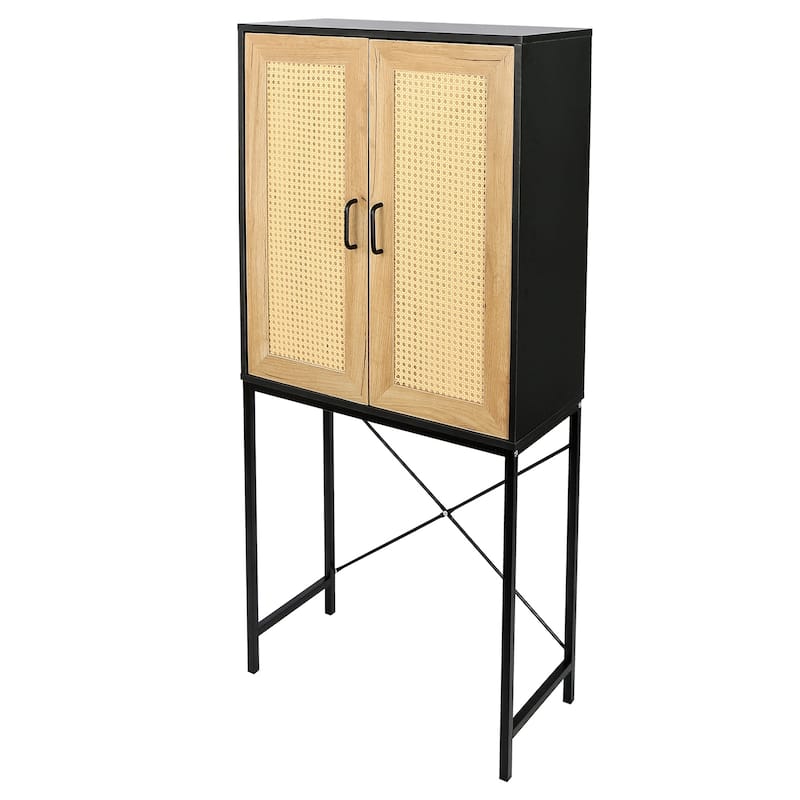 59" High Elegant Cabinet With 2 Rattan Doors - Natural