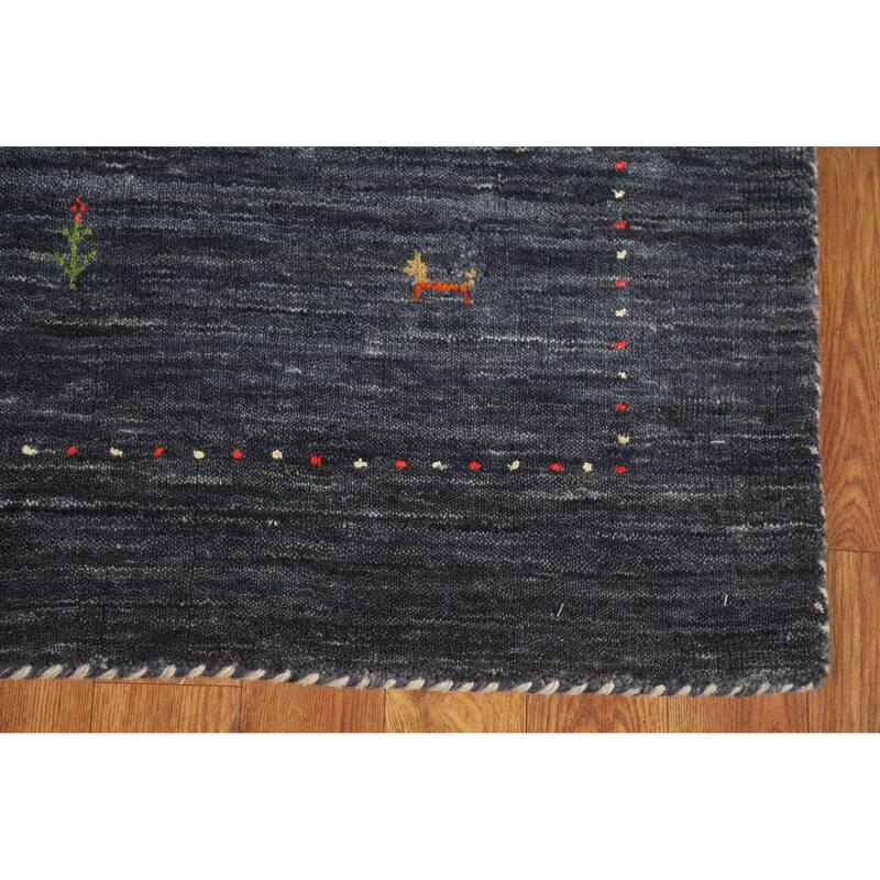 Hand Knotted Oriental 100% Wool Carpet Tribal Animal Pictorial Greys & Charcoal Gabbeh Area Rug - 4' 11'' X 3' 0''