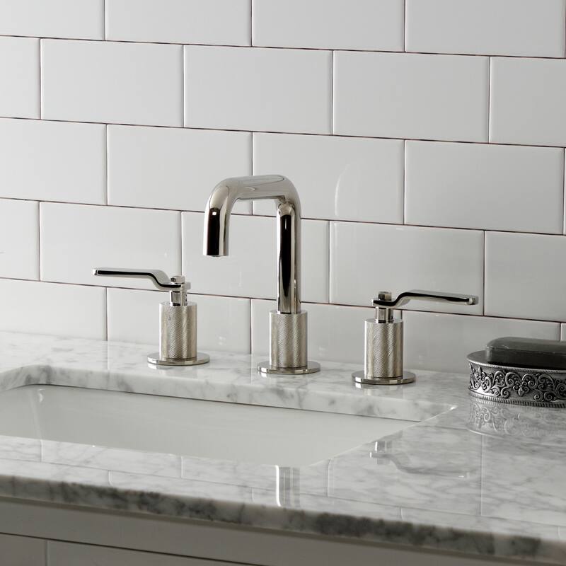 Kingston Brass Whitaker Two-Handle 3-Hole Deck Mount Widespread Bathroom Faucet with Push Pop-Up