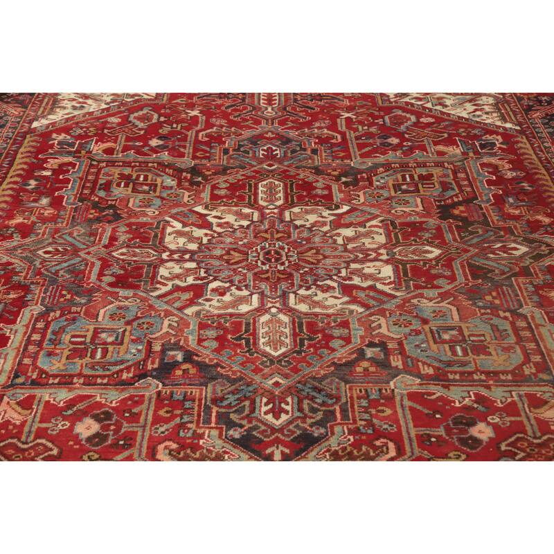 Hand Knotted Oriental 100% Wool Carpet Traditional Medallion Red Heriz Area Rug - 11' 3'' X 7' 7''