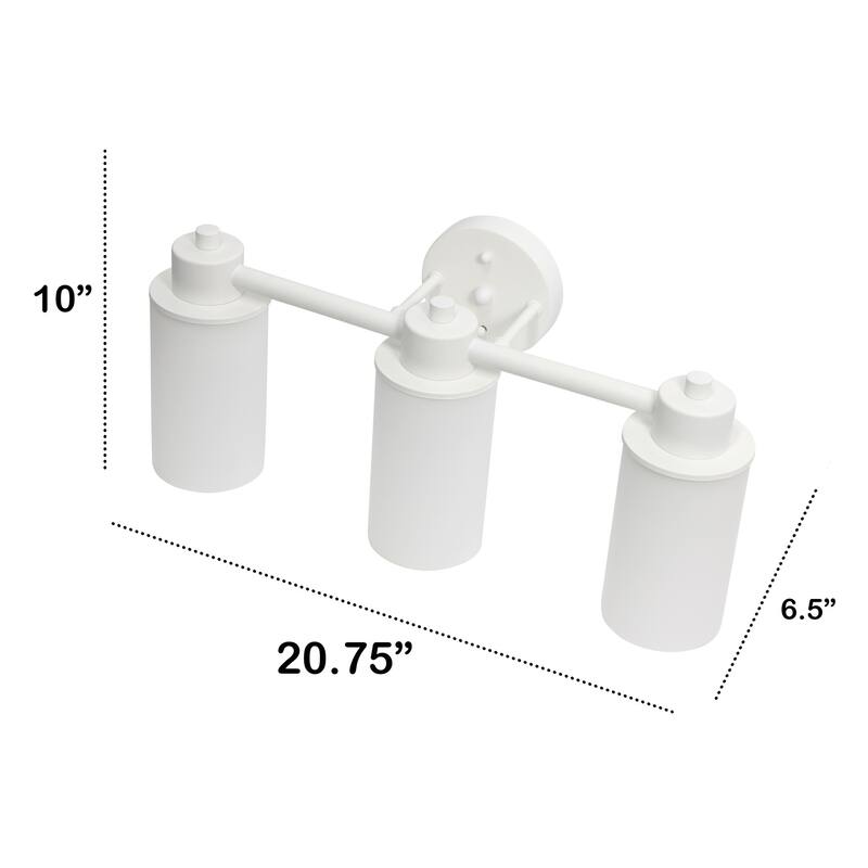 3-Light Vanity Light Fixture - Metal & White Glass Shade - Bathroom Uplight Downlight - Hallway Entryway - 7.5