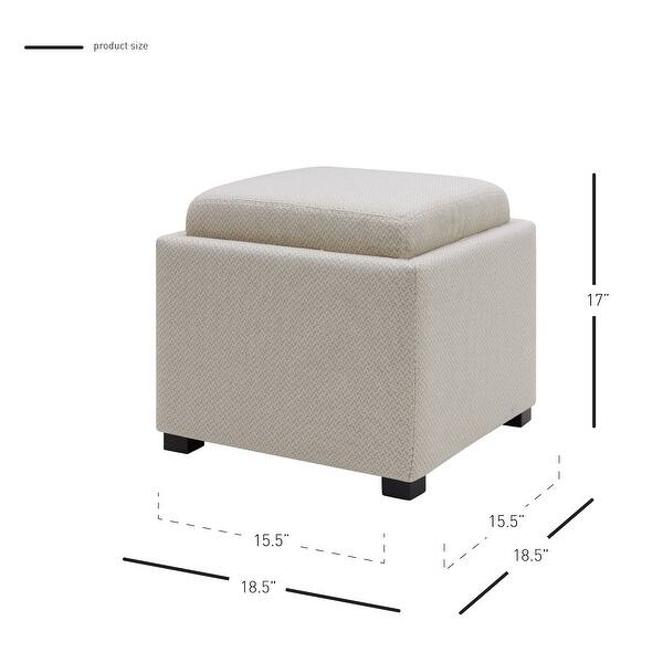 dimension image slide 1 of 2, Cameron Square Fabric Storage Ottoman with Tray
