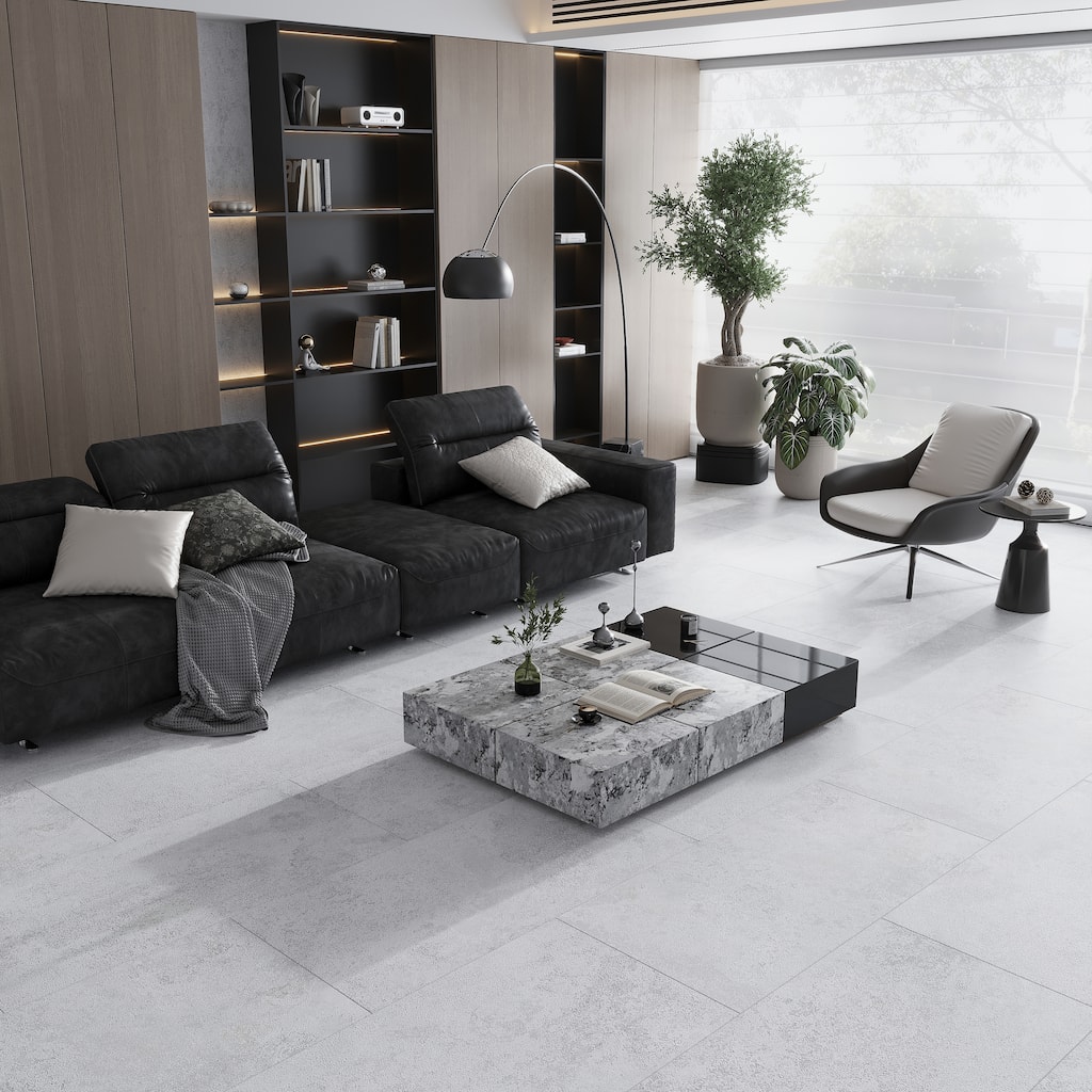 Imprint 24x48 in. Soft Cloud White Matte Color Body Porcelain Stone-look Large Wall and Floor Tile (15.5 sq ft/case, 2-Pack)