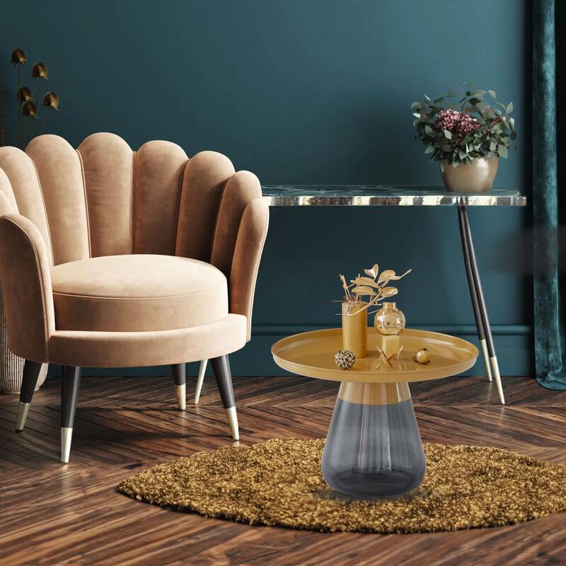 24" Matte Gold Tray Top Aeryn Nesting Table with Smoky Gray Glass Base - 24x17
