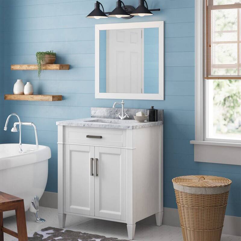 Vanity Art 30-Inch Single Sink Bathroom Vanity Set Carrara Marble Stone Top Soft Closing Doors Undermount Sink with Free Mirror