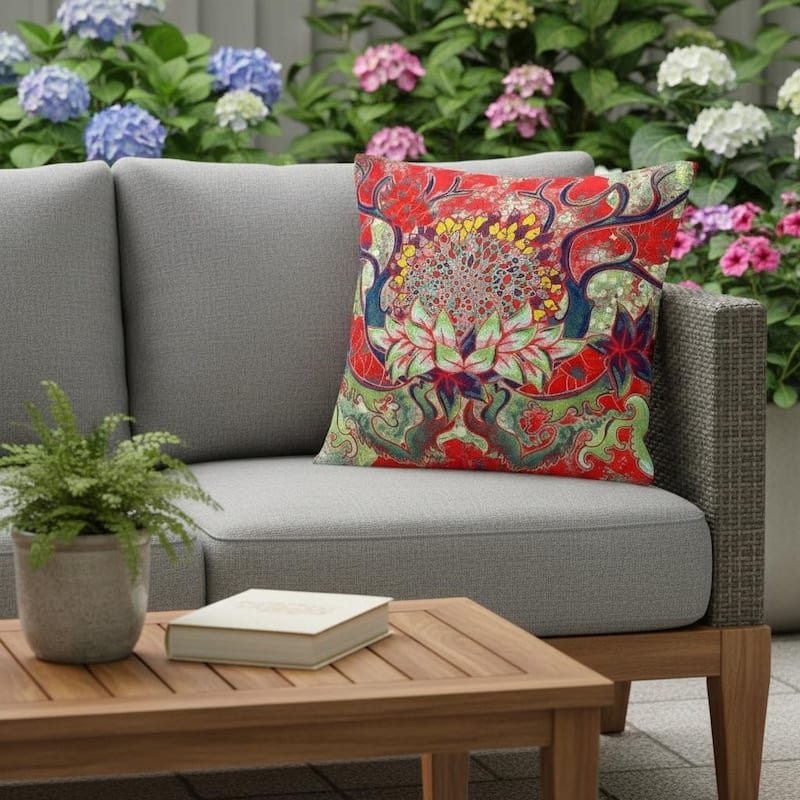 HomeRoots Set of Two 16" X 16" Green and Red Blown Seam Floral Indoor Outdoor Throw Pillow - 16.00' X '16.00' X '5.00 - Green/Red - 16.00' X '16.00' X '5.00