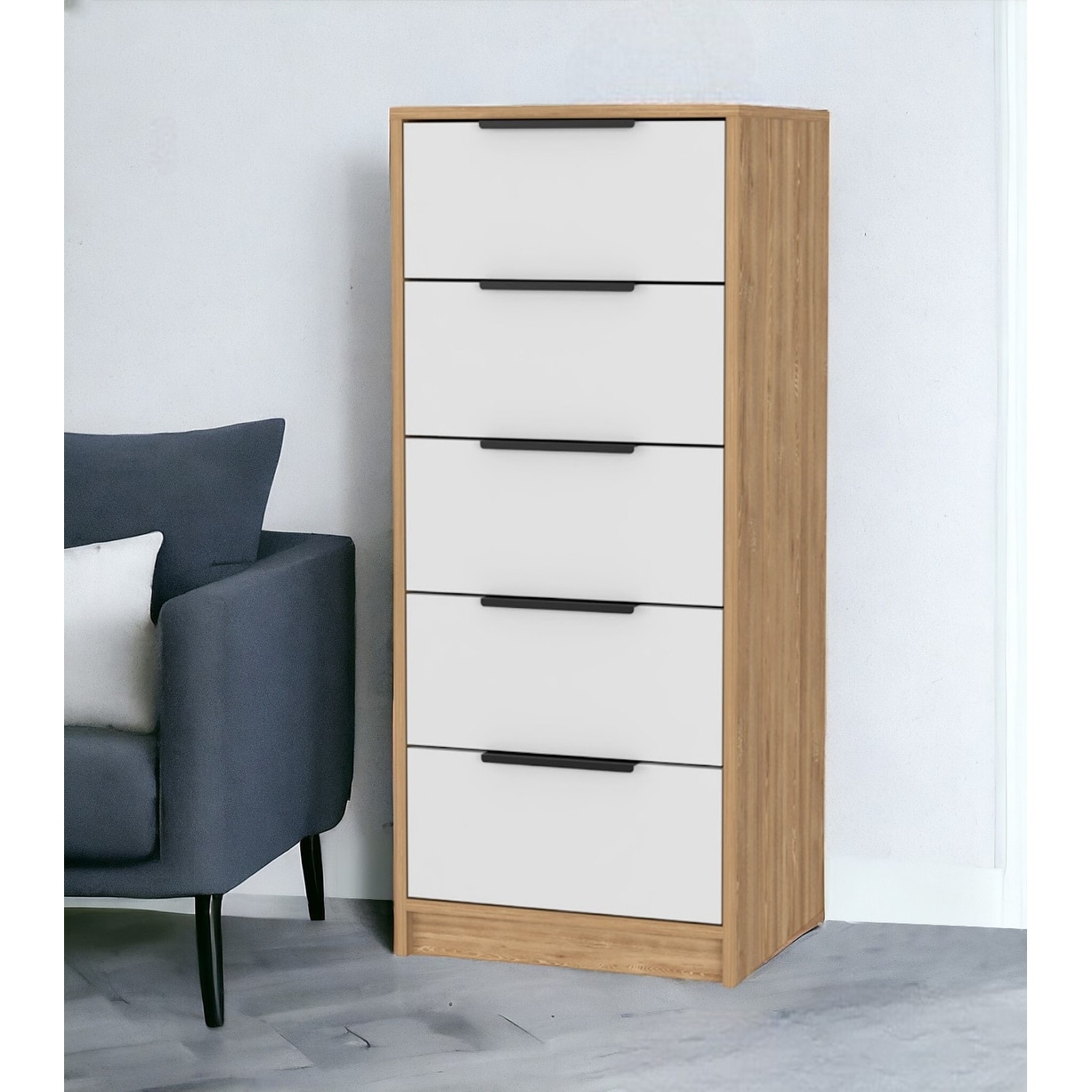 HomeRoots 18" White and Natural Five Drawer Standard Chest