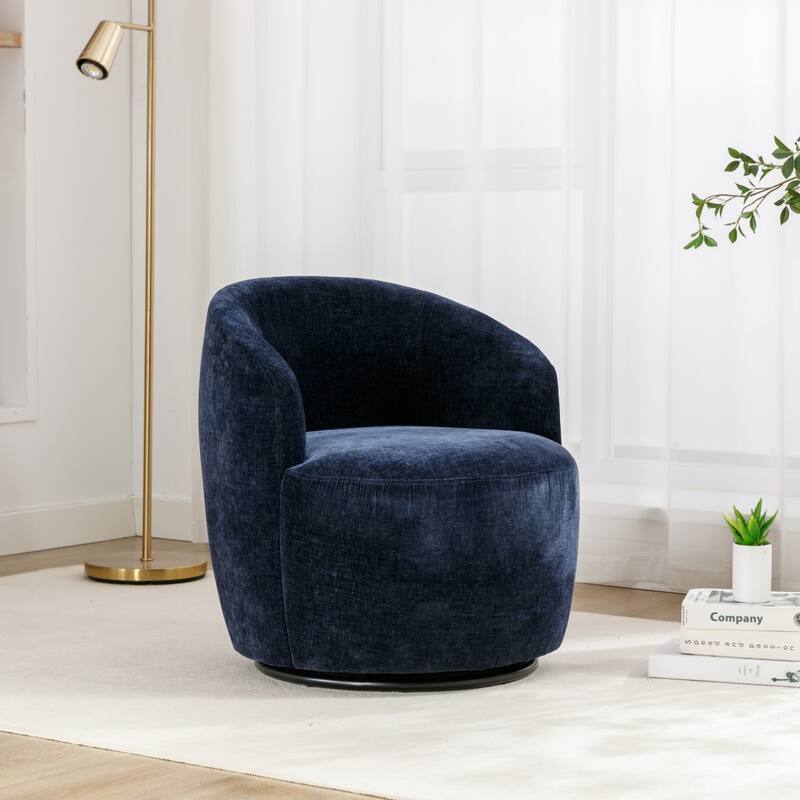 Chenille Fabric Swivel Accent Barrel Armchair with Coating Metal Ring