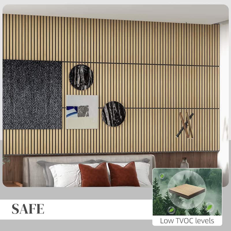 HOMCOM 4 Pack 3D Faux Wood Wall Panels, 24" x 24" Sound Absorbing Acoustic Panels, Wood Slat Wall Panels for Interior Wall Decor