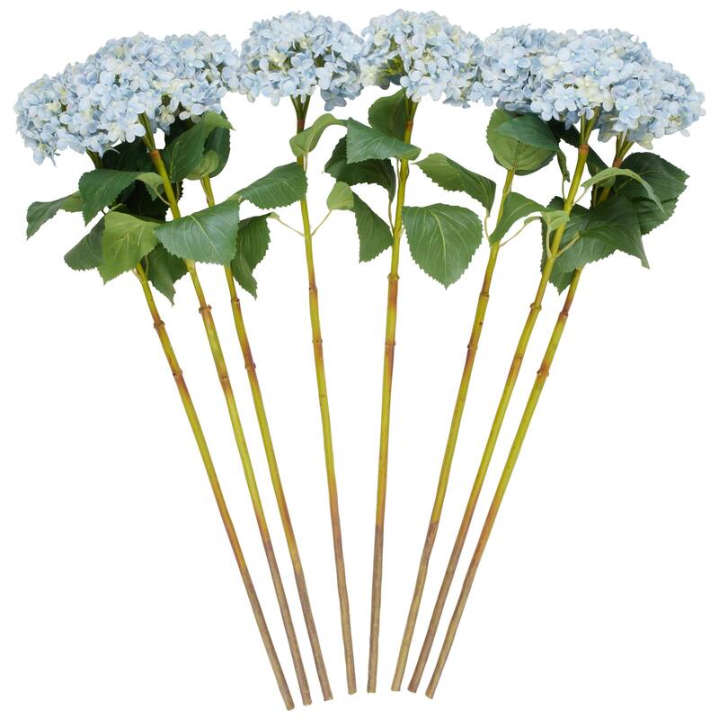 Faux Foliage Hydrangea Tall Artificial Flower Stem - Set of 8 - Roche River Decor - Blue - Blue