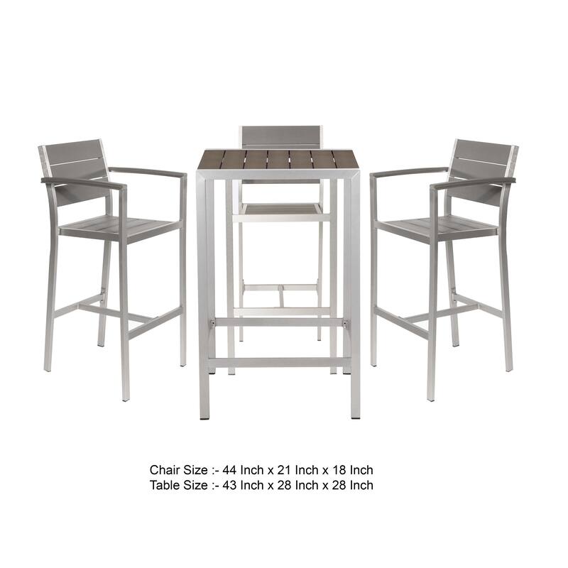 Kylo 5 Piece Bar Table Set, Gray Polyresin Backs and Seats, Aluminum Frame