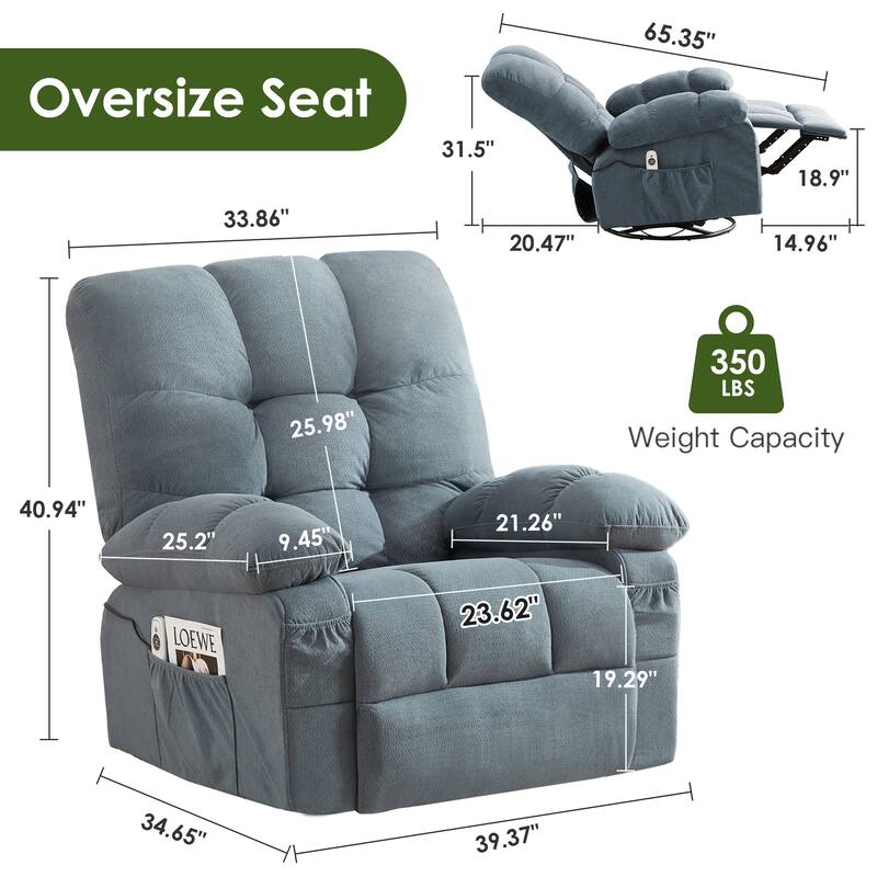 Massage Recliner Chair with Vibration and Lumbar Heating 350LB Capacity Swivel Rocker