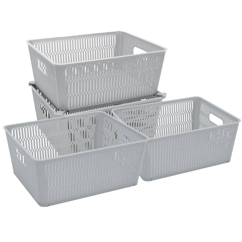Simplify 4 Pack Slide 2 Stack It Storage Tote Baskets - Grey - Large