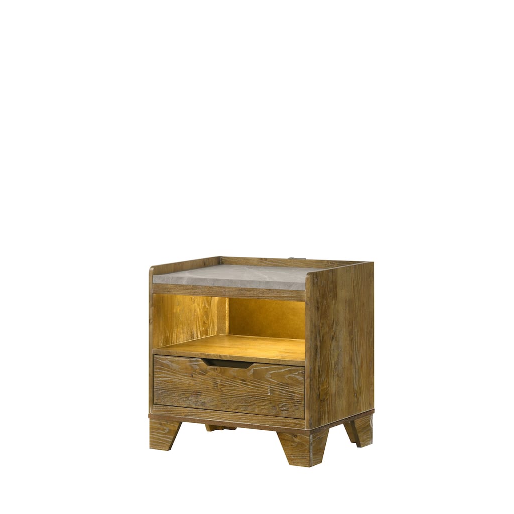 Light Aspen Brown Nightstand with LED Light and USB Port