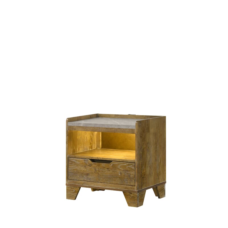Light Aspen Brown Nightstand with LED Light and USB Port - Light Brown