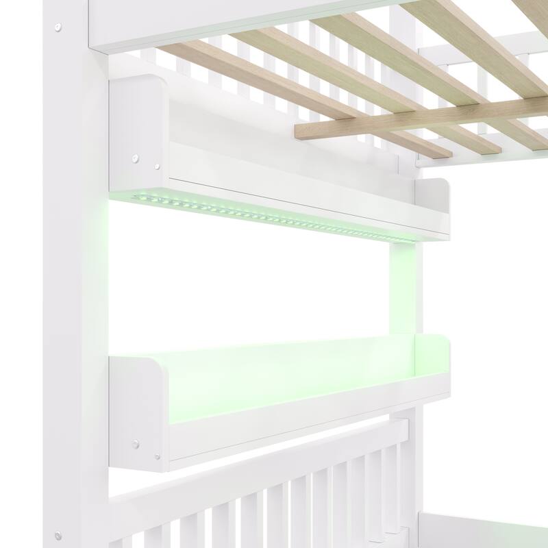 Roomfitters Full Size Wood House Loft Bed with Storage Stairs and Built-in Shelving, Modern Space-Saving Sleep Space