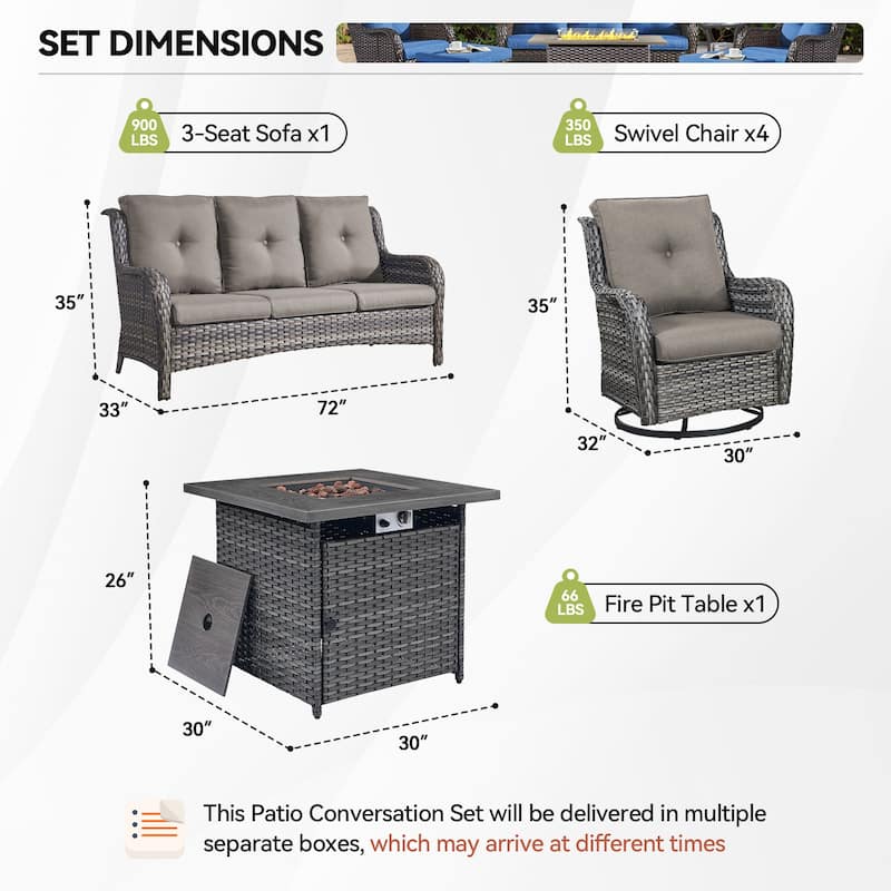 Pocassy Fire Pit Table with Sofa Swivel Chairs Set