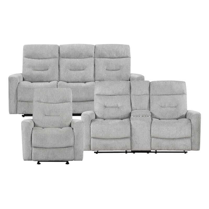 Mandevilla 3-Piece Chenille Manual Reclining Sofa Set - Gray