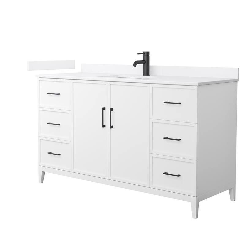 Wyndham Collection WCH717160S-QTZ-UNSMXX Elan 60" Free Standing Single - White / White Quartz Top / Matte Black Hardware