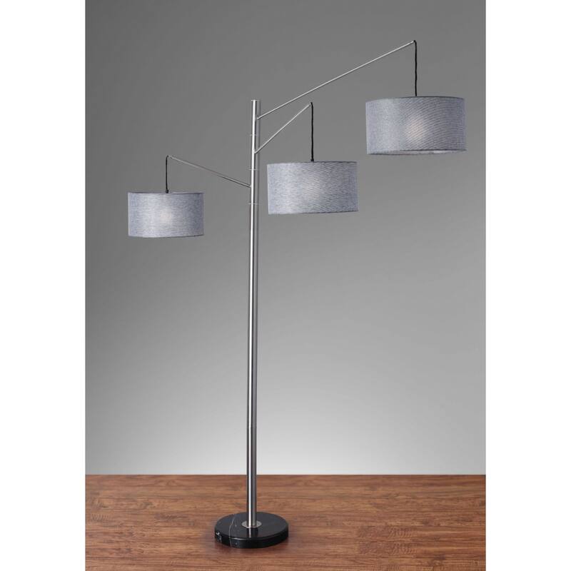 Modern 91" Tree Floor Lamp with 3 Lights Grey Linen Drum Shade and Silver Metal Body for Living Room - 91”H x 71”W x 61.75”D