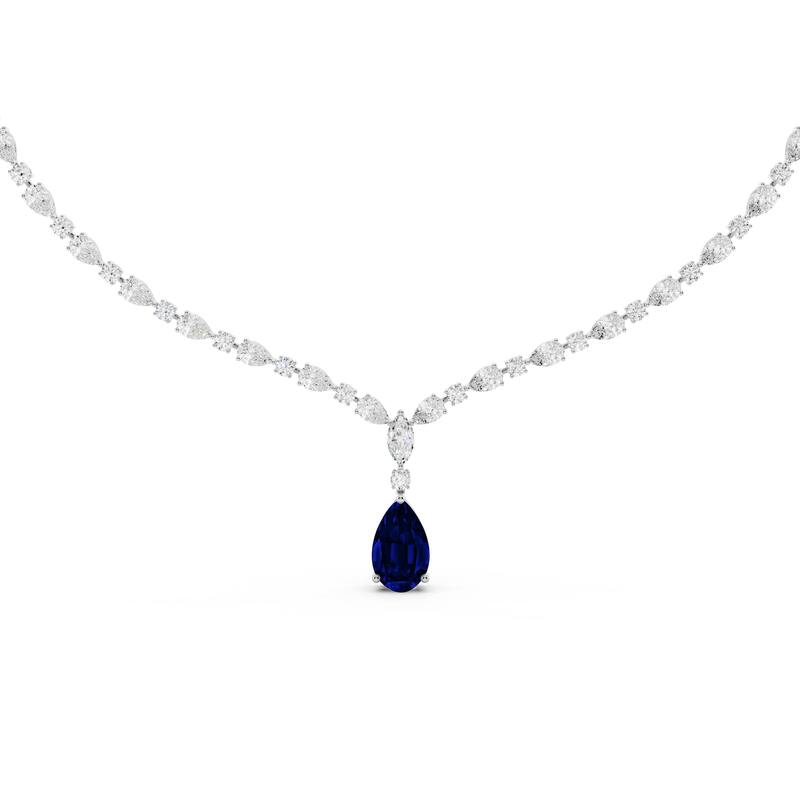 Auriya 14K Gold Lab Grown Alternating Diamond Lined Pear Drop Necklace 16 7/8 ct. tw. (F-G VS) - White