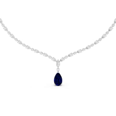 Auriya 14K Gold Lab Grown Alternating Diamond Lined Pear Drop Necklace 16 7/8 ct. tw. (F-G VS)