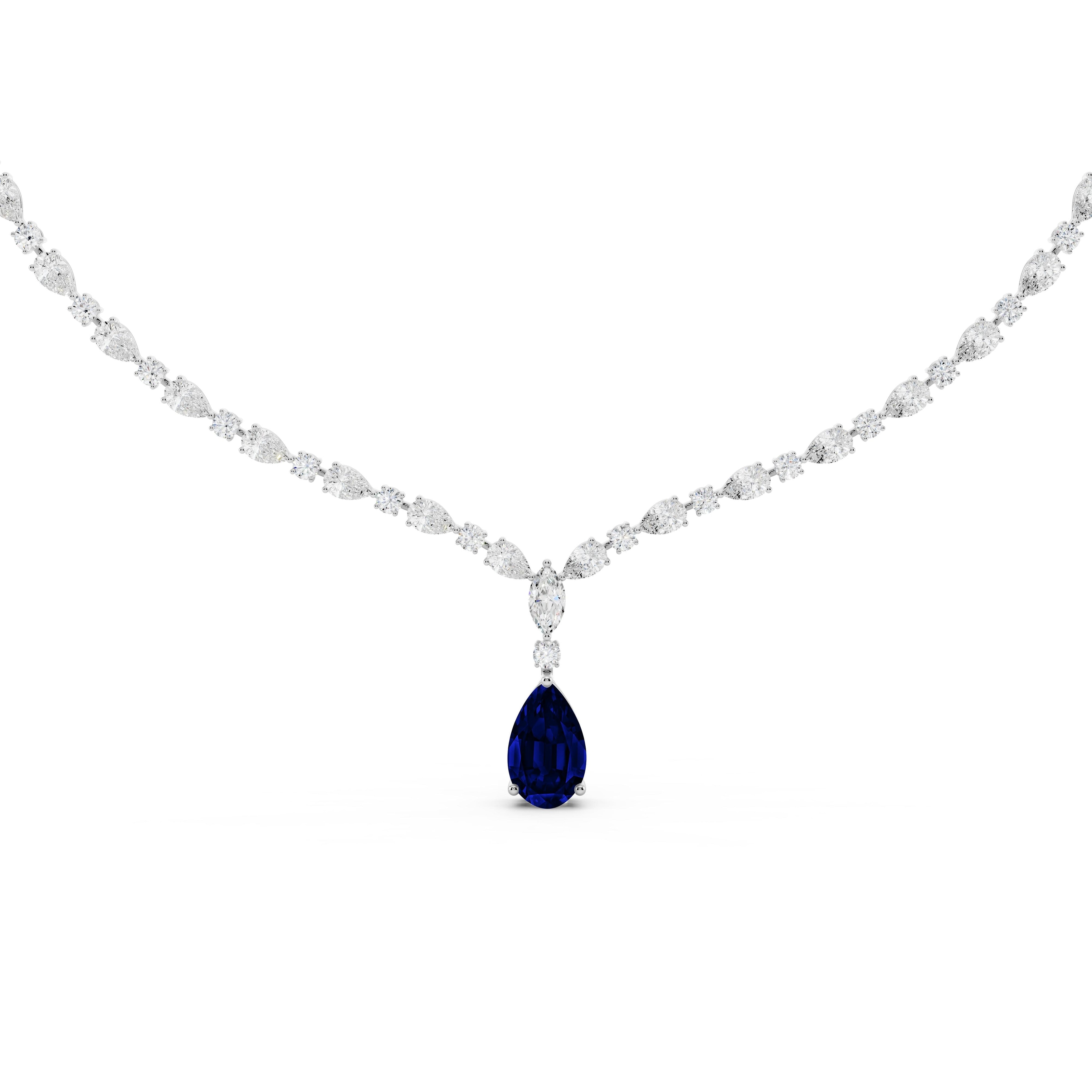 Auriya 14K Gold Lab Grown Alternating Diamond Lined Pear Drop Necklace 16 7/8 ct. tw. (F-G VS)