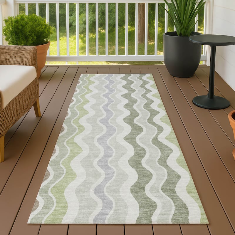 Machine Washable Indoor/ Outdoor Funky Stripe Chantille Rug - Aloe - 2'3" x 7'6"