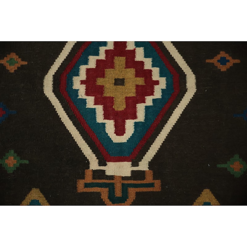 Hand Woven Oriental 100% Wool Carpet Southwestern Tribal Black Kilim Area Rug - 9' 9'' X 8' 5''