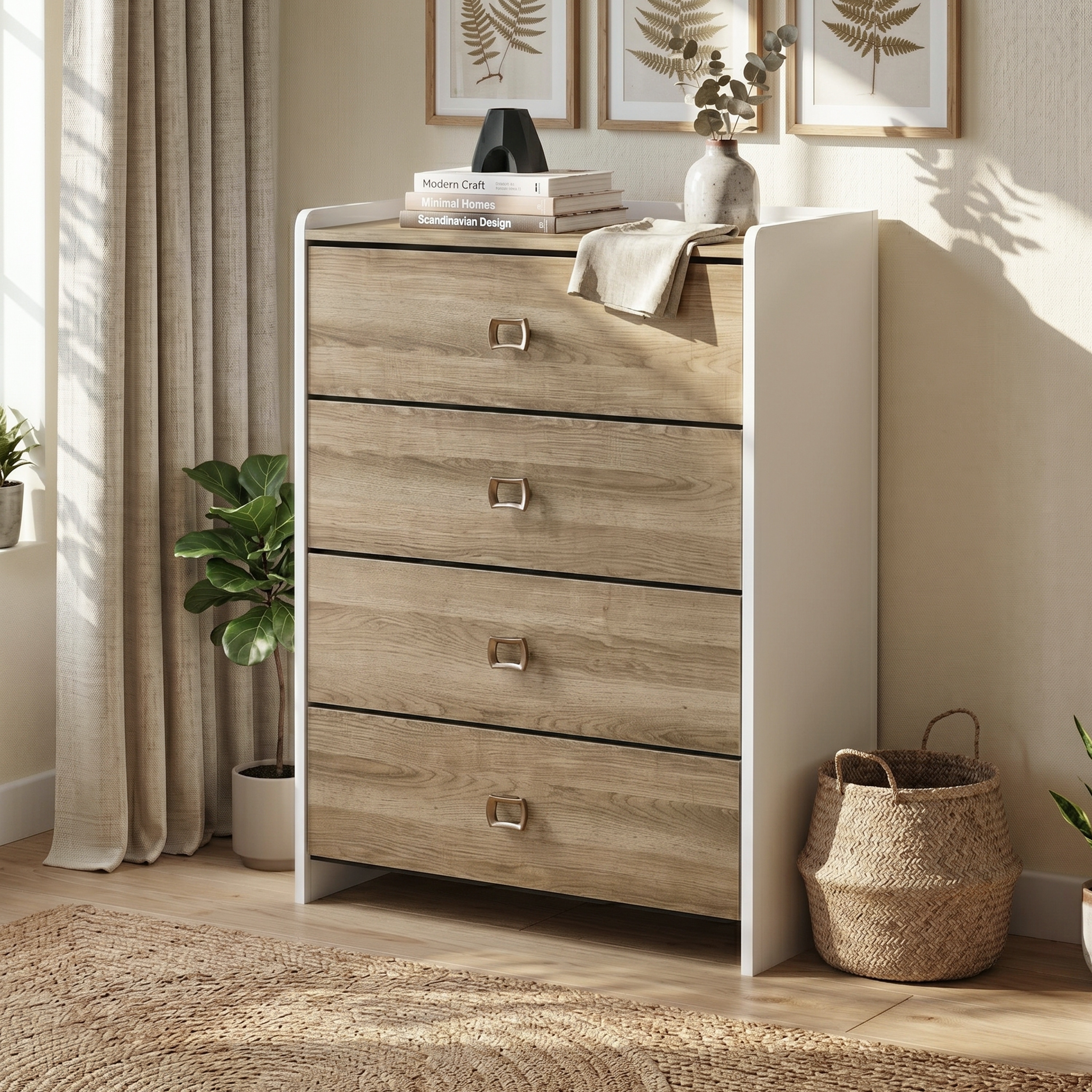 Furniture of America Valio Modern Dusty Oak and White Wood 4-Drawer Chest