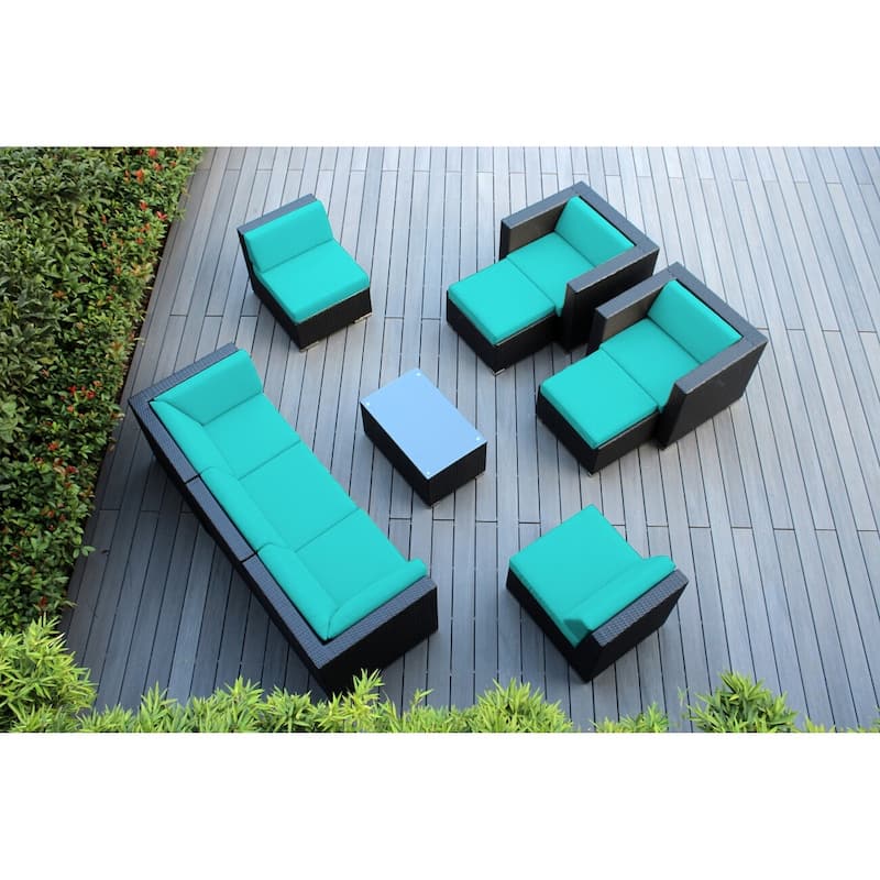 Ohana Black Wicker Outdoor 10-piece Conversation Set - No Assembly - Sunbrella Aruba