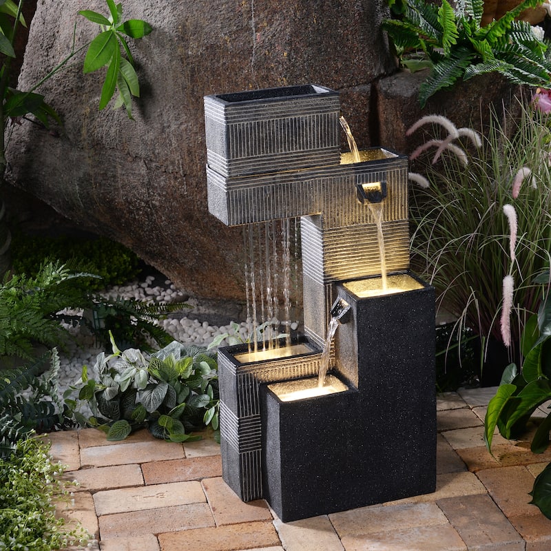 LED Lighted Outdoor Garden Fountain - 33.5" - Dark Gray