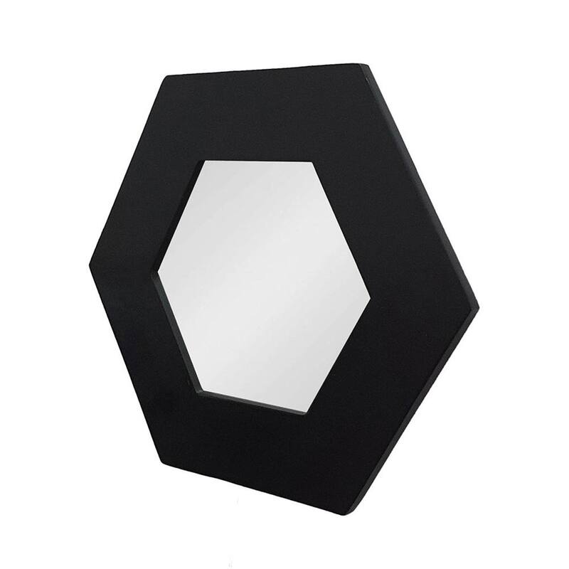 HomeRoots 19" Black Hexagon Wood Framed Accent Mirror - 18.5' X '18.5' X '0.7