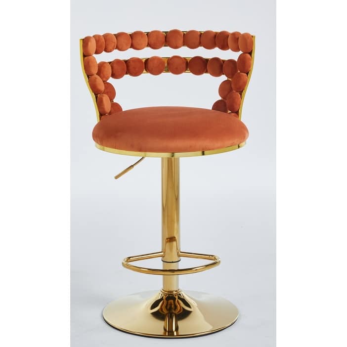 Set of 2 Modern Bar Chairs with Gold Iron Legs, Soft Cushions & Comfortable Backrest, Upholstered Barstool for Cafe & Dining