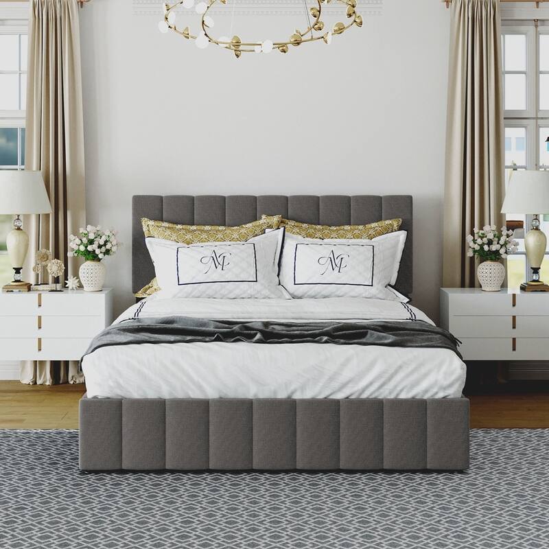 Upholstered Platform bed with a Hydraulic Storage System -