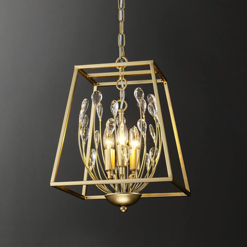 3-Light Transitional Metal & Crystal Chandelier with Adjustable Height for Dining Room - 3 Light