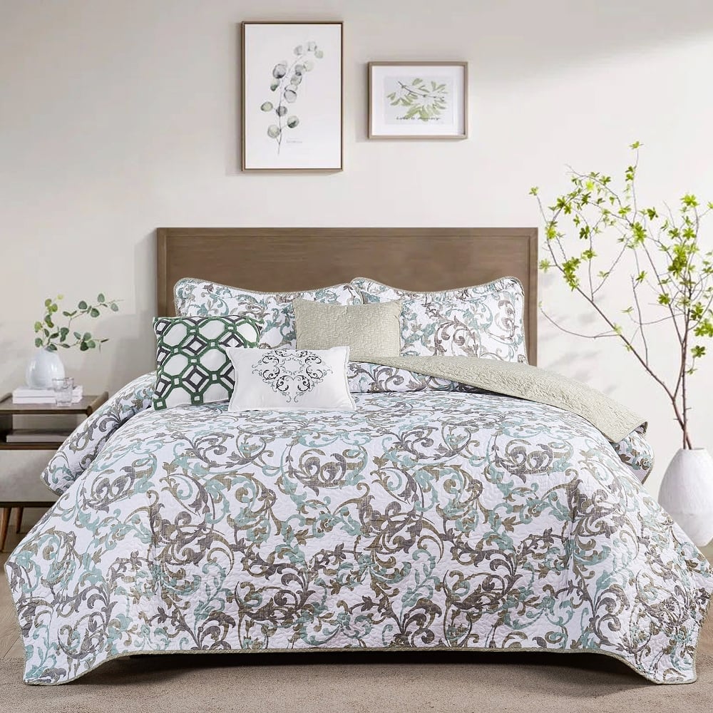 Serenta 6-piece Ravello Scroll Printed Microfiber Quilted Coverlet Set