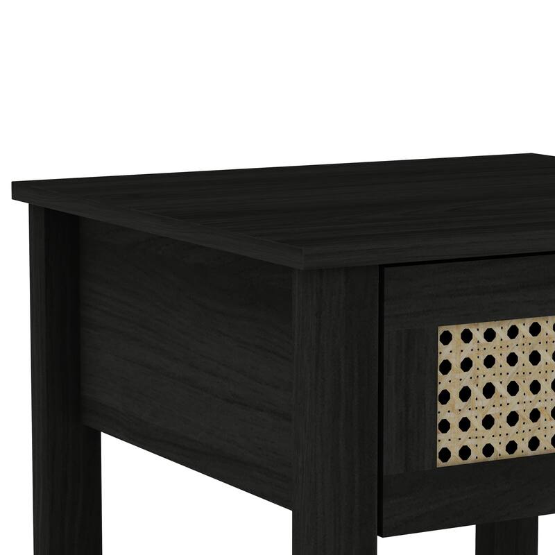 Idiana 1-Drawer Oak Nightstand Sidetable with Laminated Rattan (23.2 in. H x 16.5 in. W x 15.4 in. D)