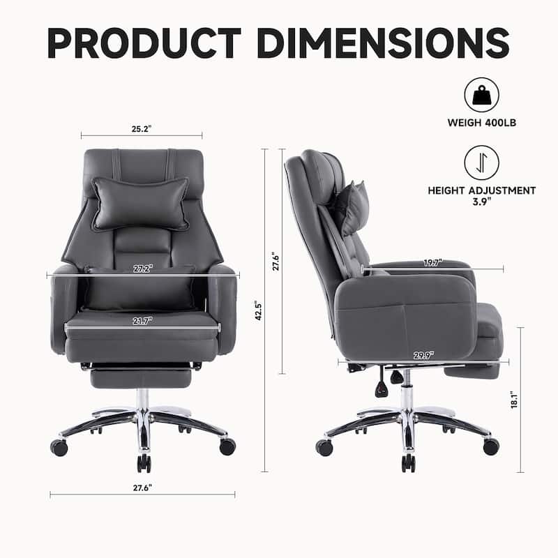 Dark Grey Technology Leather 360° Swivel Manual Office Recliner with Lumbar Support, Headrest, Footrest, Adjustable Height