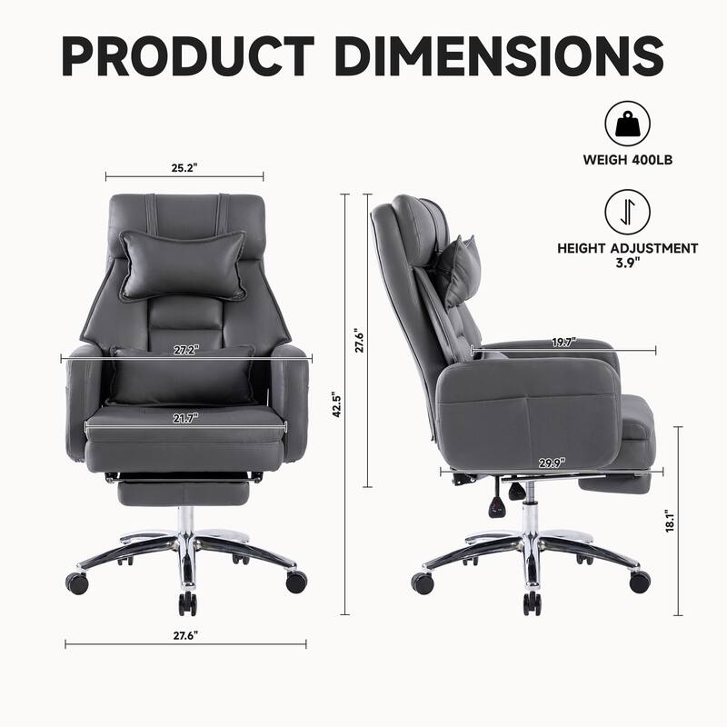 Executive Office Chair with Adjustable Recline and Footrest, High-Density Cushion, 360° Swivel