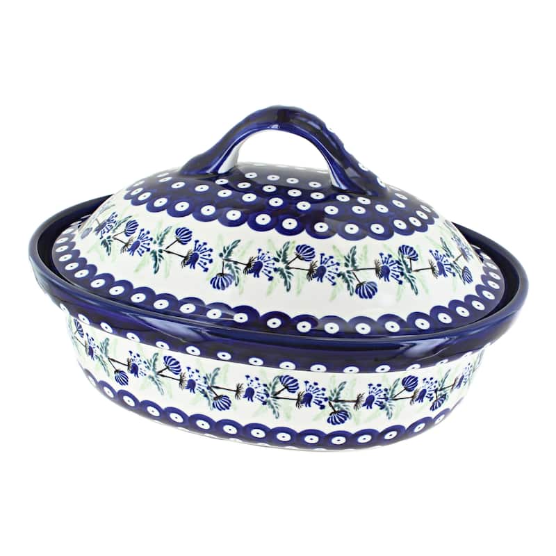 Blue Rose Polish Pottery 1158 Zaklady Roaster with Lid - Sweet Annie